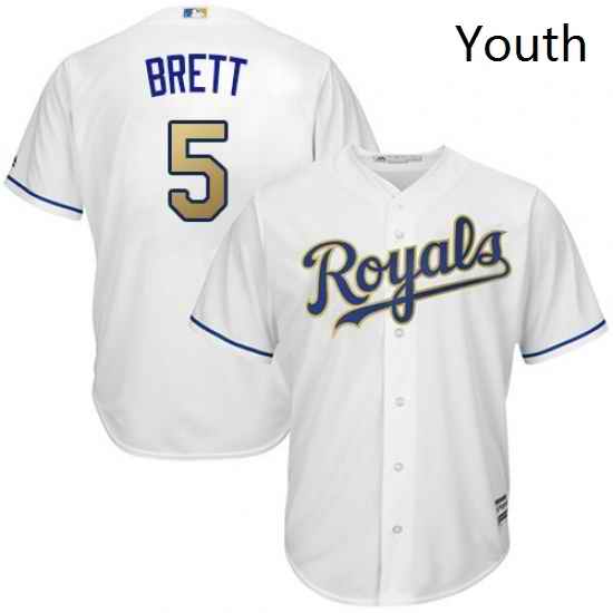 Youth Majestic Kansas City Royals 5 George Brett Replica White Home Cool Base MLB Jersey